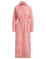 pink Stripped Belted Shirt Midi Dress