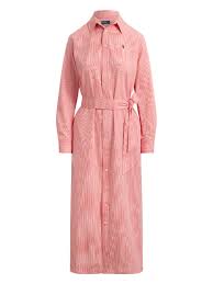 pink Stripped Belted Shirt Midi Dress
